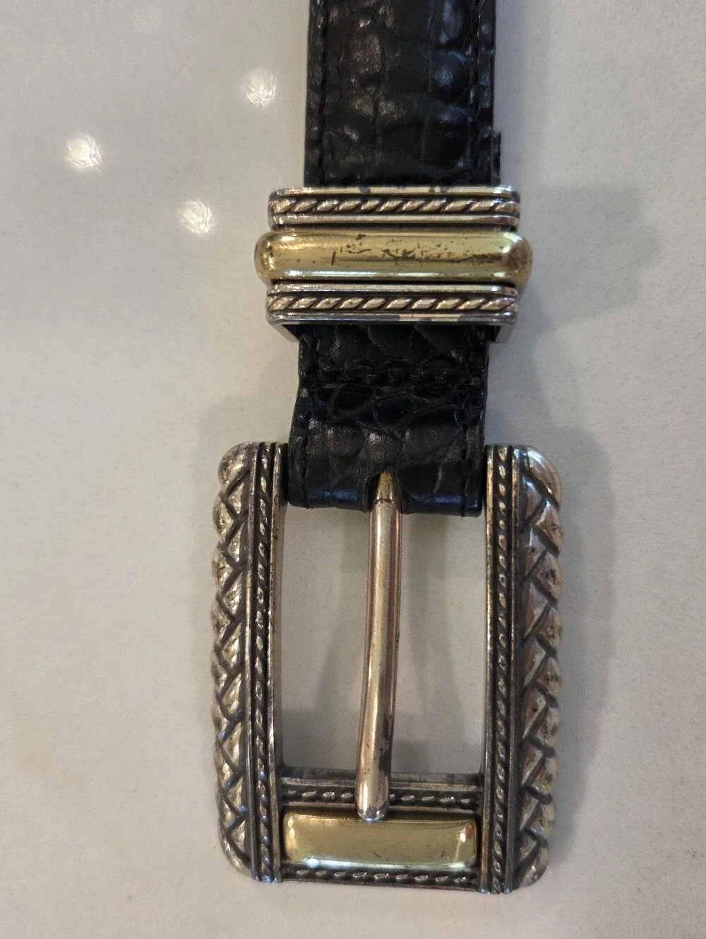 Brighton Leather Belt Black Croc Embossed Western Silver Gold Statement Boho